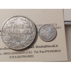 LIBERIA LOTTO DI DUE MONETE IN ARGENTO 10 CENTS 1961 E 1 DOLLARO 1962